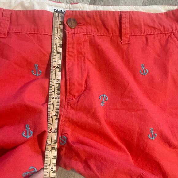 Old Navy Shorts Womens Pink Coral Blue Embroidered Anchors Cotton Nautical Sz 14 - Picture 5 of 14